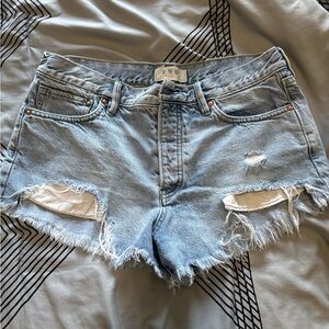 We The Free Light Blue Distressed Denim Shorts